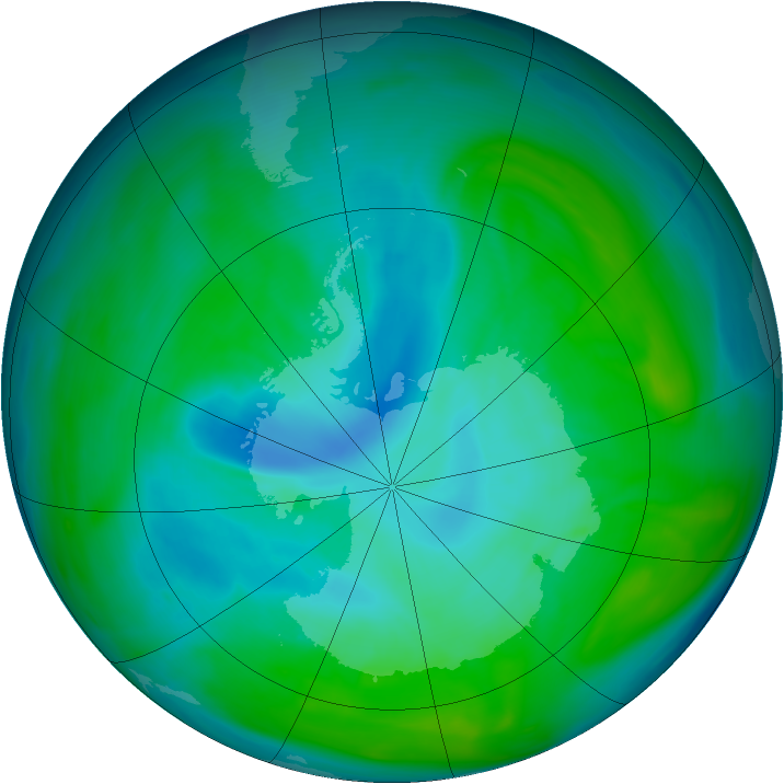 Antarctic ozone map for 30 December 2005